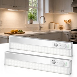 EZVALO 12inch Under Cabinet Lighting Wireless, Wide Even Glow, 6000mAh Rechargeable Motion Sensor Light Indoor, 3 Color Temperatures, Rotary Dimming, Magnetic Mount (2 Pack)