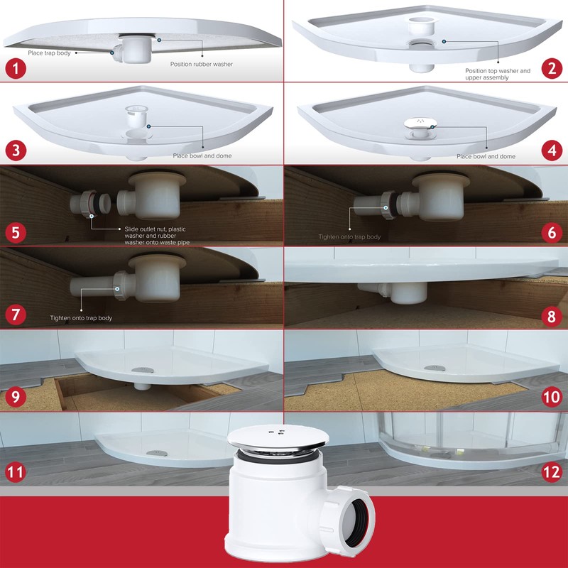 SPARES2GO Shower Trap for 50mm Tray Plug Hole 40mm 1.5"
