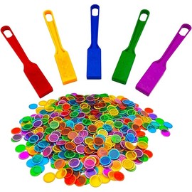Magnetic Bingo Wand, 5-Pack & 500 Metal Chips, 5 Colors - Large Group Game, Family Night, Sensory Activity, Educational Science Tool