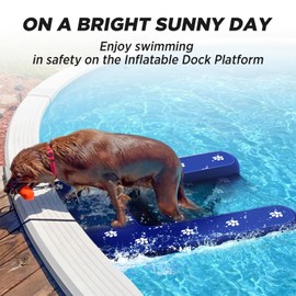 Inflatable Dock Platform, Dog Boat Ramp Floating Non-Slip Oxford and PVC with Water Ramp for Dogs Pool, Dock, Lake with Traction Rope, Manual Air Inflation Pump Dark Blue (4.7ft x 3ft x 6in)