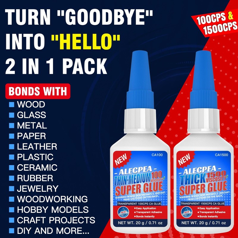 ALECPEA CA Glue Thin & Thick 100/1500 CPS, 2-in-1 Woodworking