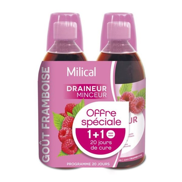 Milical Draineur Minceur Ultra 2 flacons de 500 ml, Raspberry