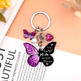 UIWIHHP Mom Gifts for Mom From Daughter Son Cute Keychain for Mama Birthday Mother's Day Gifts Mom Christmas Gifts from Daughter Stocking Stuffers for Mom Best Mom Ever Gifts Purple Mother Keyring