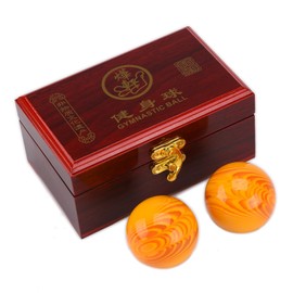 BRABUD 2'' Yellow Chinese Baoding Balls Hand Exercise Therapy Balls Stress Relieve Non-Chiming 2PCS with Box TQGJBS546