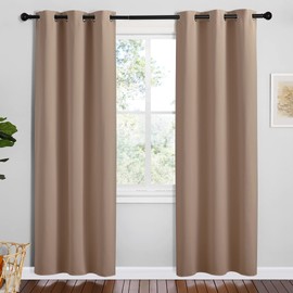 NICETOWN Short Window Curtains and Drapes, Set of 2, 42 by 78 Inch, Cappuccino, Thermal Insulated Solid Grommet Blackout Curtains/Drapes for Bedroom Samll Window