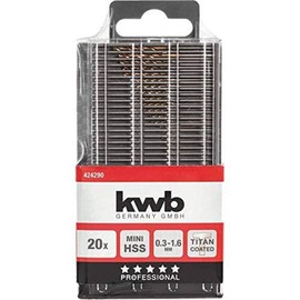 kwb 20-Piece HSS-M2 Titanium Mini Drill Bit Set from Diameter 0.3 mm to Diameter 1.6 mm