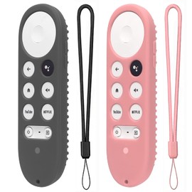 Paquete de 2 fundas de silicona para Chromecast con Google TV 2020, funda protectora para control remoto de voz Chromecast 2020 (gris oscuro + rosa)