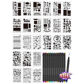 Leisofter Stencils Stencils Drawing Set, 24 Pieces Plastic Reusable Drawing Stencils Templates Planner Stencils for Diary, Scrapbook, DIY Gift Cards, Photo Album