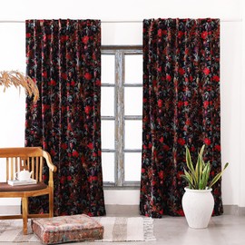 Madhu International One Panel Black Bird Boho Velvet Curtain