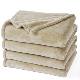 PHF Cuddly Fluffy Fleece Blanket, Oeko-Tex Soft Warm Blanket, Bedspread, Throw Blanket for the Sofa, Bed, Khaki, 130 x 150 cm