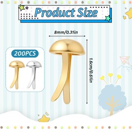 JIYIN 200 Stück Mini Brads, Runde Musterbeutelklammern Metall Rundkopfklammern Musterklammern Briefklammern für DIY Handarbeiten, Dekoration und Handwerk