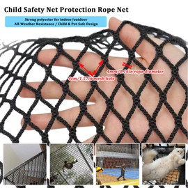 Universal Safety Net Children's Protective Net Polyester Knotless Stair Fence Railing Safety Protection Anti-fall for Pet Cat Net Balconies Patios Windows (Size: 1 x 2 m (3 x 7 ft), Colour: Black