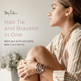 By Lilla Marble Mini Stack Ponytails Hair Ties and Bracelets - Set of 5 Hair Tie Bracelets - Hair Ties for Women - No Crease Hair Ponytails & Women’s Bracelets (Pearl/Black/Gray/Starfish)