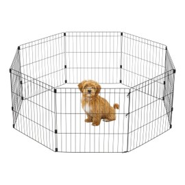 IRIS USA Metal Dog Playpen, 8-Panel 24" Pet Playpen, Puppy Playpen, Indoor/Outdoor Dog Fence, 58 x 58 x 24, Foldable, Custimzable, Black