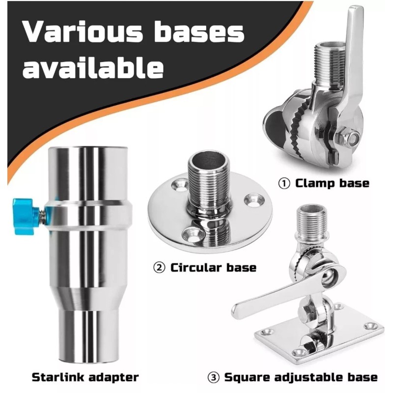Beciety Adjustable 316 Stainless Starlink Pole Mount for Yacht Ship