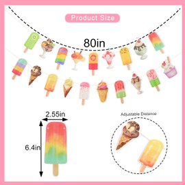 Ice Cream Banner Garland - Ice Cream Party Decorations, Summer Pool Beach Birthday Party Supplies for Holidays, Birthdays, Fireplace Doorway Wall Decorations Photo Props