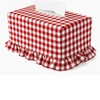Red Gingham Fabric Tissue Box Cover Soft Ruffled Rectangular