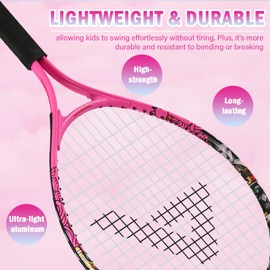 Kids Tennis Racket for Girls & Boys - 23 inch Youth Tennis Racket, Includes 420D Nylon Shoulder Strap Bag (Graffiti Pink)