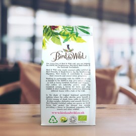 Fairtrade Organic Coffee Beans 200g - Strong Medium Dark Roast Espresso - Shade Grown Bird Friendly Certified - Bird And Wild - Strength 4 - Donation to RSPB - All Coffee Machines