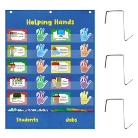 Helping Hands Pocket Chart, Classroom Jobs Chart and Classroom Management with 2 hooks, Pocket chart for Preschool, little hands pocket chart for Classroom,Great for Teacher Homeschool Supplies (Blue)
