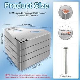 Upgraded Pontoon Boat Corner Caps for Pontoon Boat Deck Corner Protection, Stainless Steel Pontoon Corner Caps are Available for 90° Right Angles and Rounded Corners, 3.07X3.07X3.07 In, 4 Pack