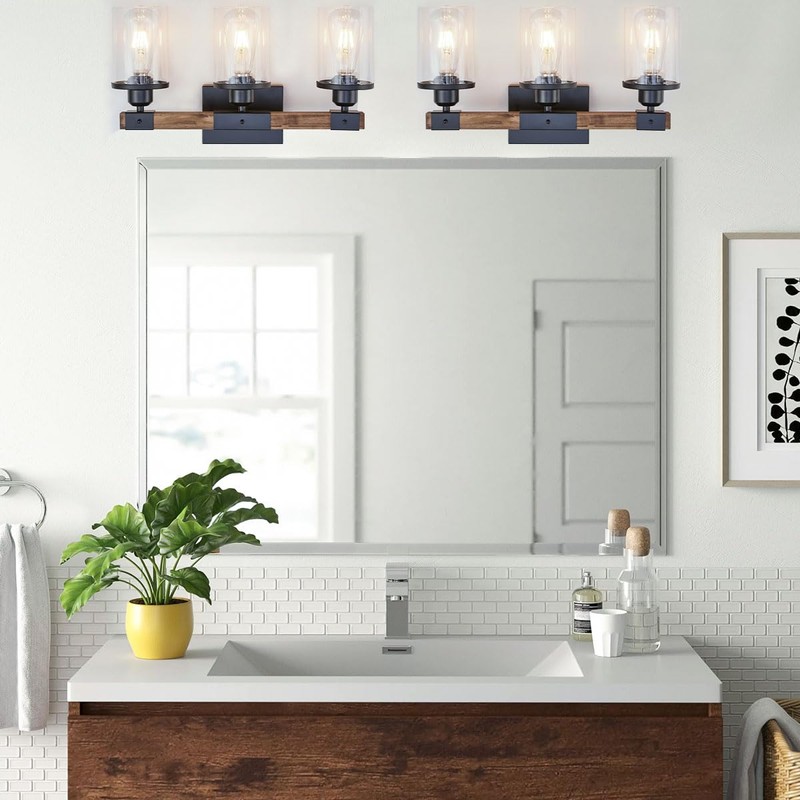 Feohak 3-Light Bathroom Light Fixtures, Farmhouse Bathroom Vanity Light Rustic