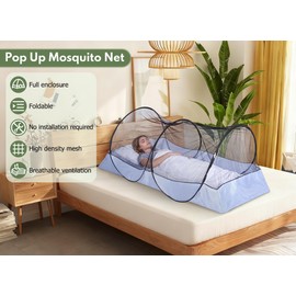 Gugxiom Foldable Mosquito Net, Portable Travel Mosquito Net Pop Up for Single Bed, for Bedroom, Outdoor, Camping (Gray Background with Black mesh)