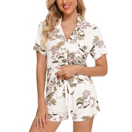 Leikar Pajama Sets For Women 2 Piece Floral Pajama Set Short Sleeve Pjs