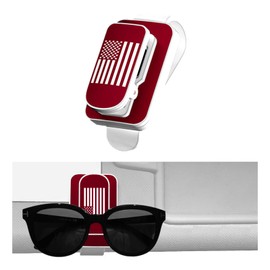 Kewucn Sunglass Holder for Car Visor, Metal US Flag Eyeglasses Hanger Mount, Multi-Function Ticket Card Clip, Personality Vehicle Organizer Accessories for Different Size Eyeglasses (White+Red, Flag)