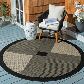 SAFAVIEH Courtyard Collection 6'7" Round Black / Sand CY1928 Indoor/ Outdoor Waterproof Easy-Cleaning Patio Backyard Mudroom Area-Rug