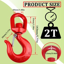 2Pcs 2 Ton Swivel Lifting Hook, Heavy Duty Crane Swivel Hook with Safety Latch, 4400 lbs Rotating Hoist Hooks Swivel Eye Sling Hook, Universal G80 Swivel Chain Hooks for Lifting Chains
