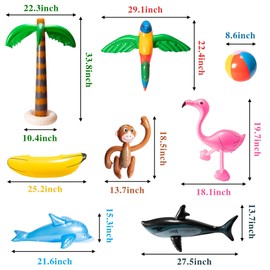 R HORSE 10 Pcs Inflatable Palm Tree Flamingo Banana Beach Ball Parrot Beach Pool Toys for Tropical Hawaiian Luau Summer Party Decorations