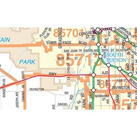 Metropolitan Tucson Arterial and Collector Streets ZIP Codes Full-Size Wall Map Dry Erase Laminated