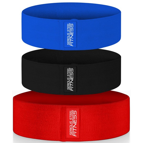 Serious Steel Fitness Hip and Glute Activation Band | Squat & Deadlift Warm-up Band for HIPS and Glutes (Three Pack (Blue-M, Black-M, Red-L))