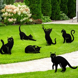 Tandefio 6 Pcs Metal Cat Garden Decor Black Cat Silhouette Yard and Lawn Decorative Outdoor Cat Garden Stakes Weather Resistance Steel Cat Garden Statue Decor for Cat Lovers Gifts(Large)