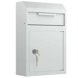 Metal Wall Mount Locking Deposit Drop Box Safe - Heavy Duty Lock Box for Keys, Rent, Checks, Money, and Mail Envelopes (9.75” x 4.25” x 14.75”) (Light Gray)