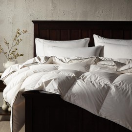 Alanzimo Luxurious Goose Feather Down Fiber Comforter Oversized King, 100% Organic Cotton Cover Wihte Duvet Insert, Hotel Grade All Season Bedding Comforters 116x98 with 8 Tabs