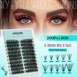 Natural Lash Clusters Left&Right Eyelash Clusters 200pcs C Curl Wispy Cluster Lashes DIY Individual Lashes Extension Thin Band Cluster Eyelashes Extensions(60D|10Pairs)