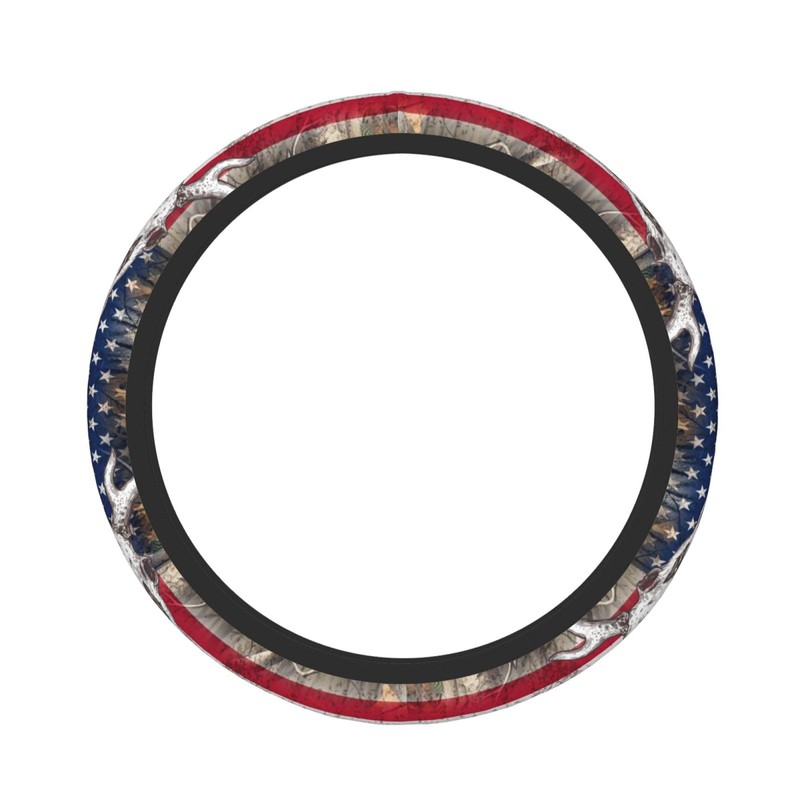Camo Us Flag Deer Elastic Steering Wheel Cover Non-Slip Breathable