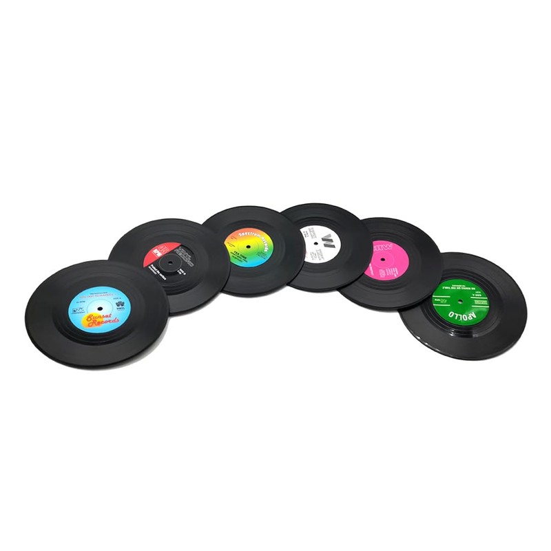 DIYOMR 6Pcs Vinyl Record Coasters, 4" Coasters for Coffee Cup