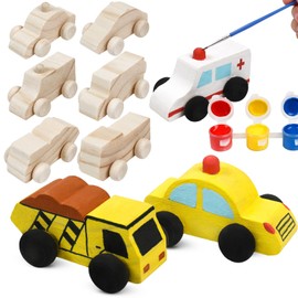 WANTKA 12 Pieces Unfinished Wooden Cars Wood DIY Car Toys Wood Crafts Painting Crafts Kit for Student Easy Woodworking Set Family Activities Arts and Crafts Kit for Kids