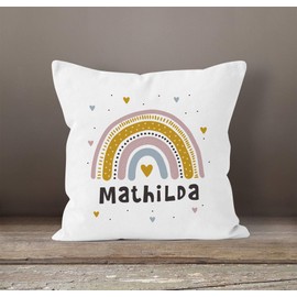 SpecialMe® Children's Cushion Cover Rainbow with Name Heart Name Name Cushion Children Baby Girls White 40 cm x 40 cm