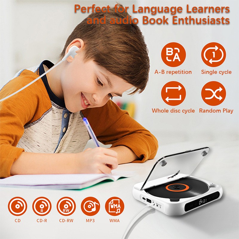 CD Player 3 Modes LED Display Touch Control Portable Retro