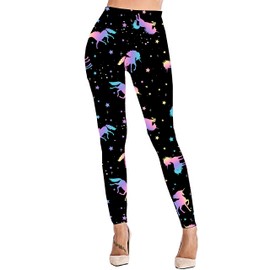 Rantanto Soft Cat Kitten Meow Funny Ladies Leggings,Unicorn and Star,XLarge
