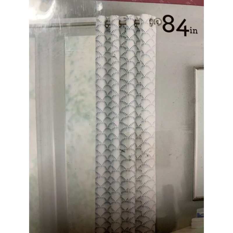allen + roth 84'' White Navy Cotton Light Filtering Grommet