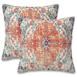 Naqiuli Throw Pillow Covers Boho Orange Pillow Covers 20x20 Inch Set of 2 Rug Boho Style Ethnic Floral Throw Pillows Decorative Pillow Cases Cushion Covers for Bedroom Livingroom Sofa Farm House
