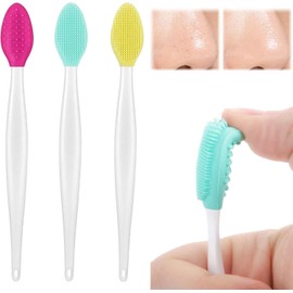 Reusable Silicone Pore Brush & Lip Scrubber Tool 2 in 1 | Gentle Nose Exfoliating Brush for Soft Lips & Pore Cleansing - Dual-Sided (Set of 3)