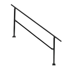 Outdoor Steel Hand Stair Railing Fit for1-5 Steps Transitional Handrails for Outdoor Steps Steel Handrail Flexible Height Step Handrail with Installation Kit (Steel-Black, 4 Steps)