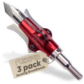 Rexpid III Mechanical Broadheads 125 Grain, 3 Pack - 3 Blades Hunting Arrows Heads, Open on Impact, 1-9/16" Cut Arrow Tip for Compound Bow