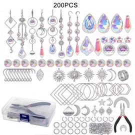200 Pcs Crystal Suncatcher Hanging Sun Catcher Kits for Adults Colorful Crystals Suncatchers Prisms with Chain Pendant Ornament Suncatchers DIY Crafts for Window Home Office Garden Decoration(Silver)